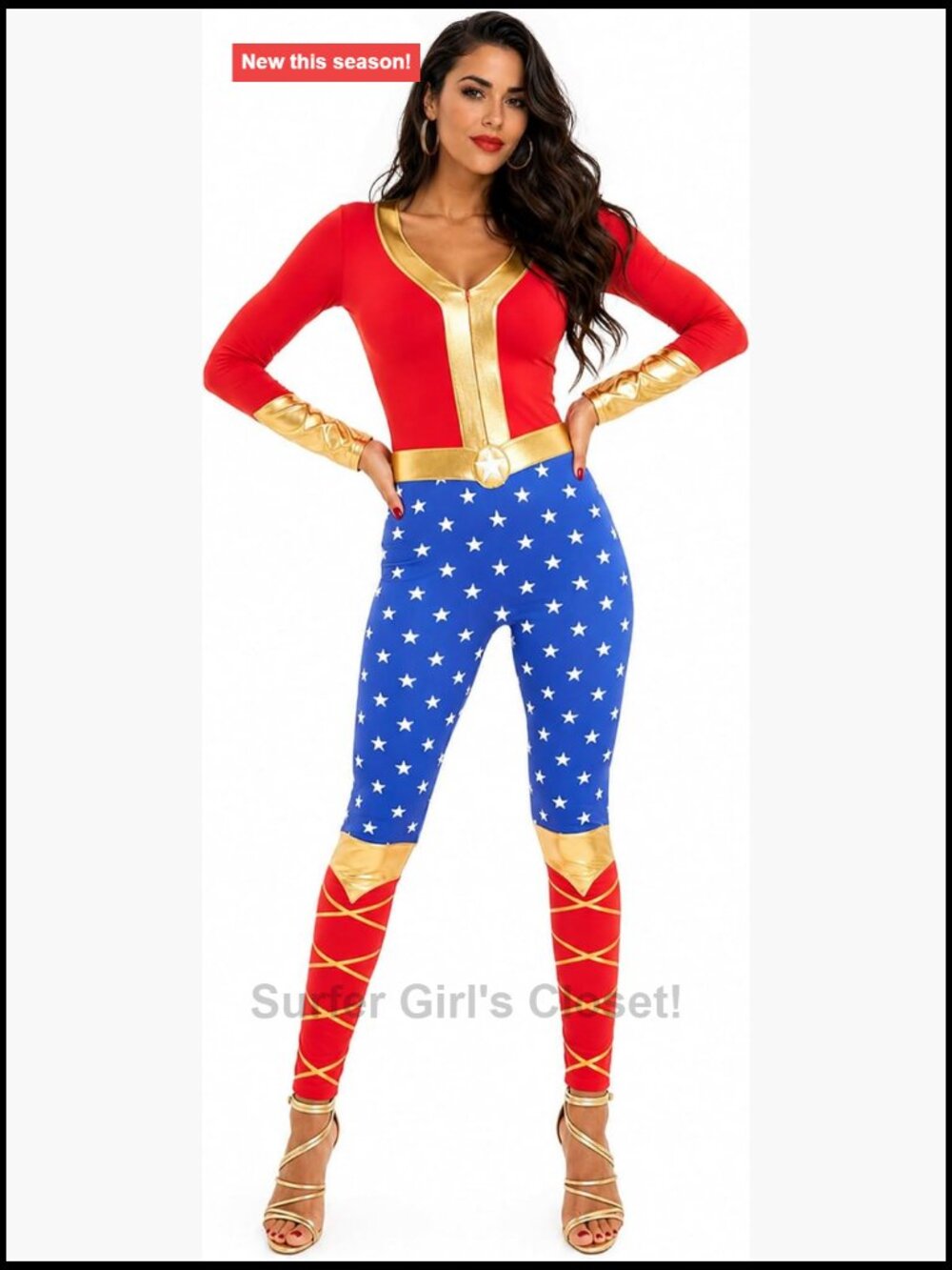 Women's Superhero Bodysuit Costume Long Sleeve Patriotic One Piece